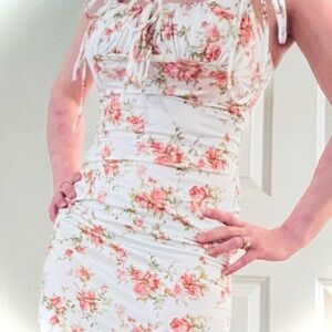 White Floral Milkmaid Bodycon Maxi Dress